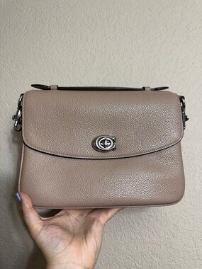 Coach Cassie Pebbled Leather Crossbody bag in Taupe Silver